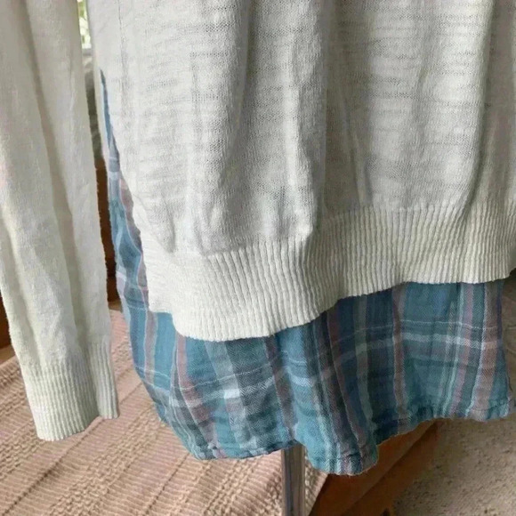 Anthropology Moth white and blue plaid layered long sleeve top - Picture 2 of 7